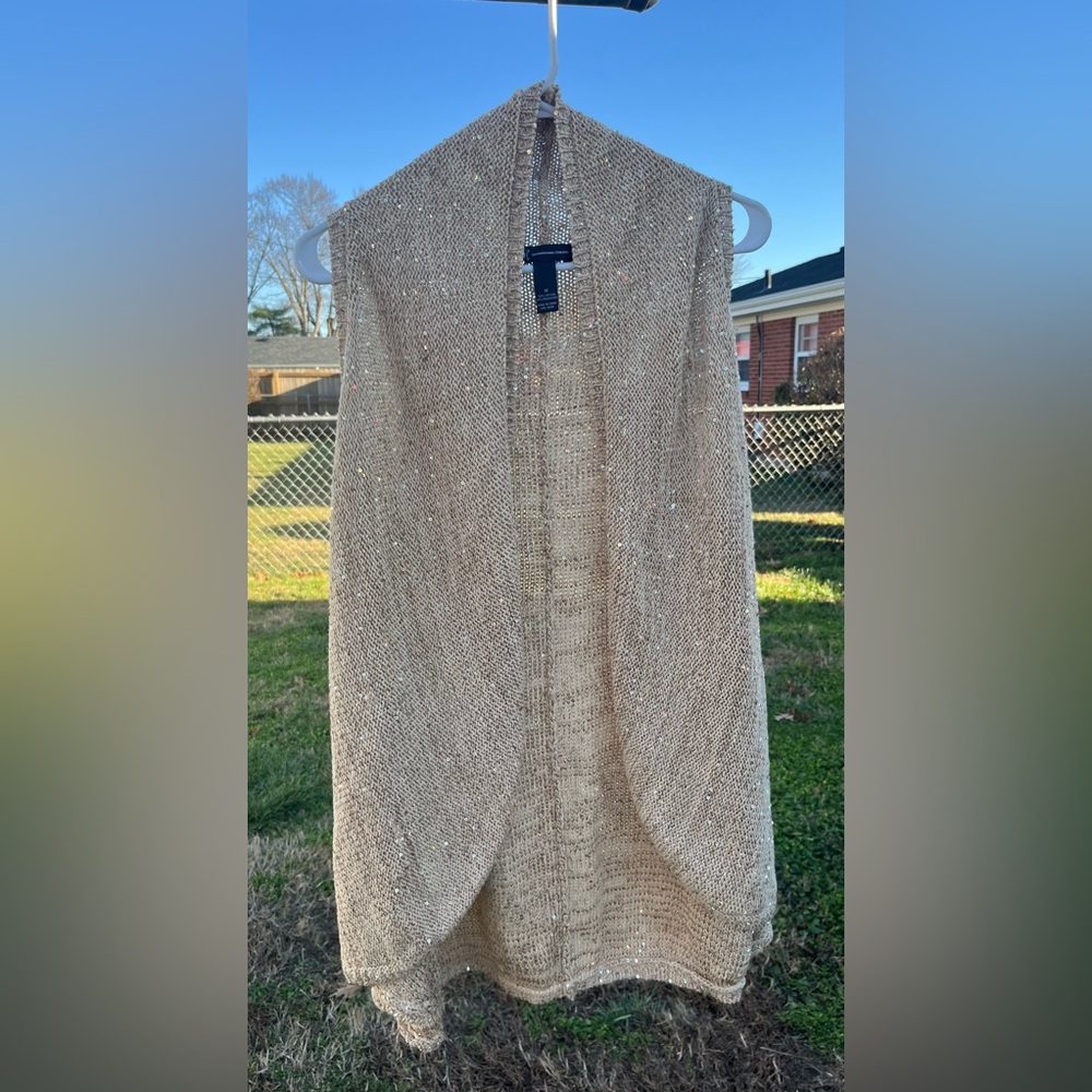 INC sequin cardigan vest duster open front beige medium